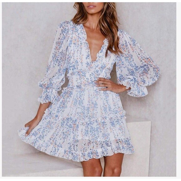 Summer Dress Size Large Boho Deep V Back Chicwish Floral Open Back Ruffle - Picture 11 of 14